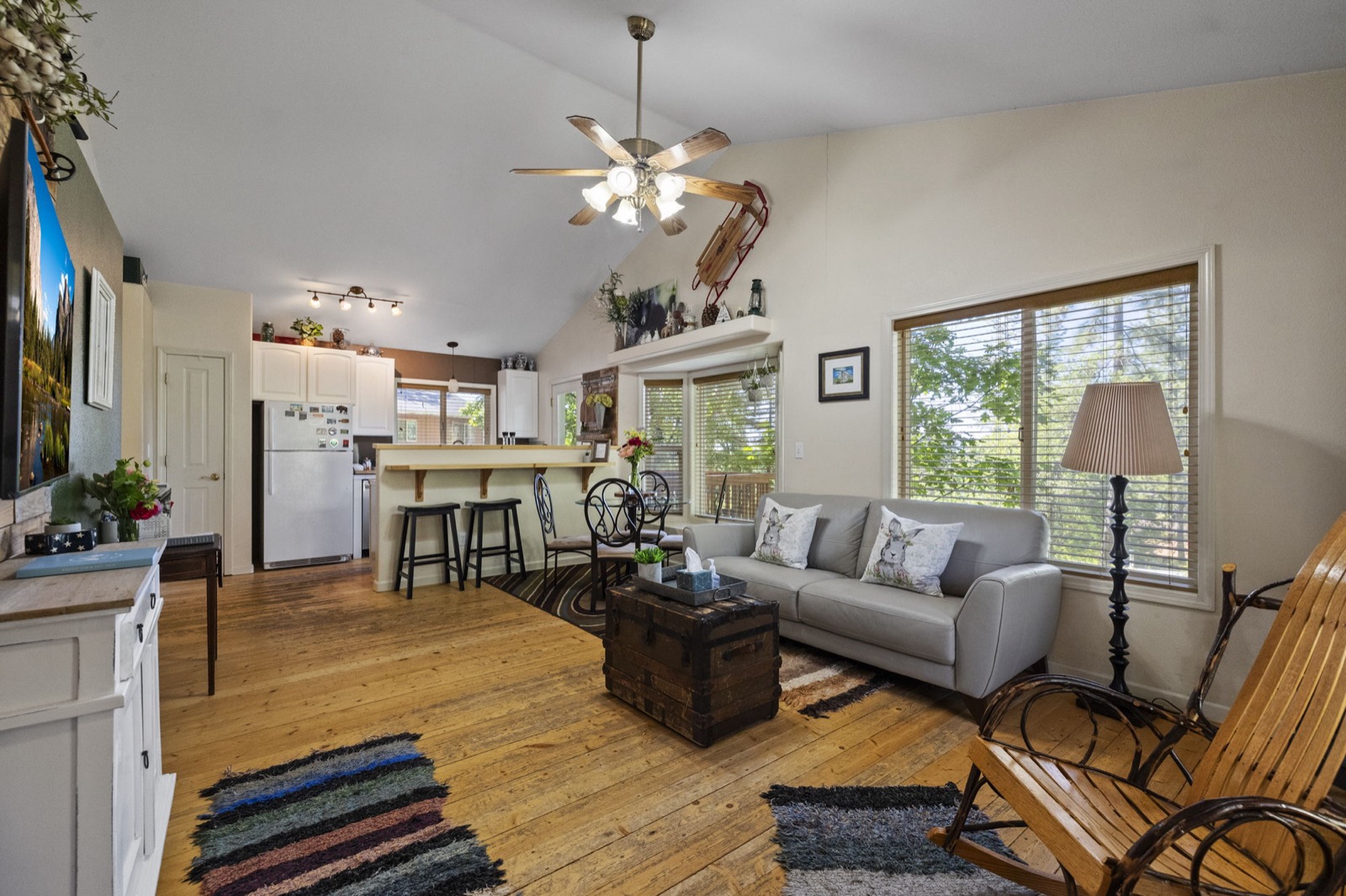 Open living area and kitchen