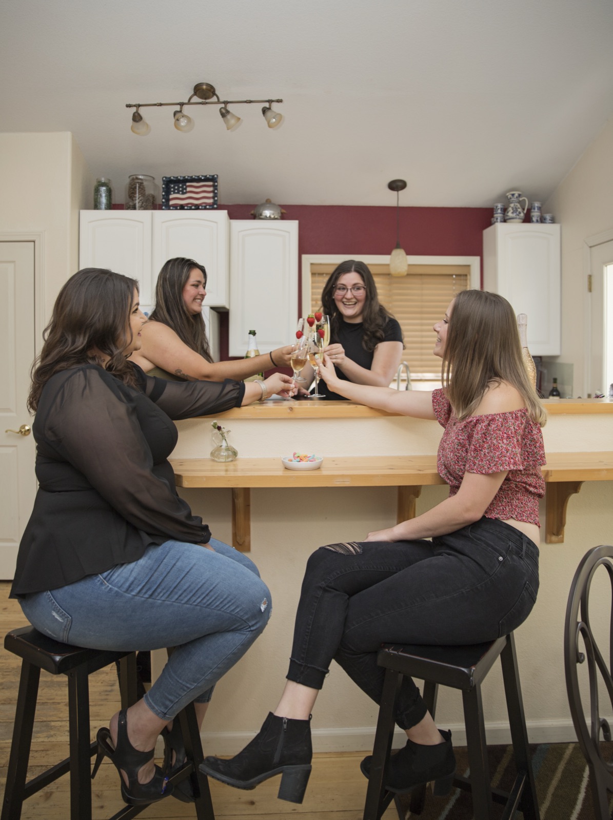 Friends in the Brodie Cabin kitchen